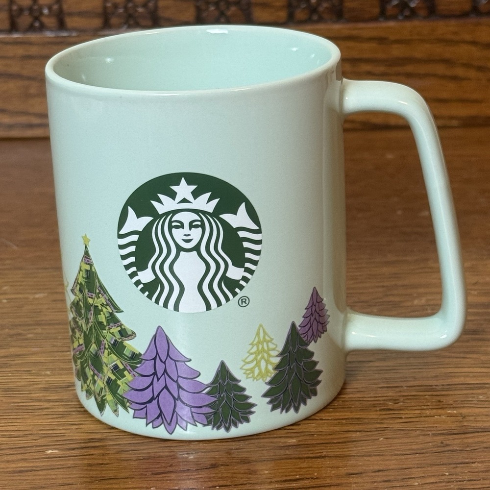 Starbucks 2020 Holiday Christmas Ceramic Coffee Mug 11 oz Green Purple Trees‎